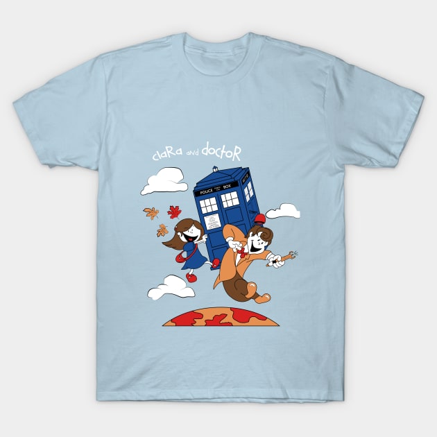 Clara and Doctor travel with Tardis T-Shirt by repalheiros